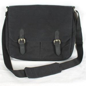 Frank And Oak Black Mens Messenger Canvas Bag Zippered Pockets Heavy Duty Straps